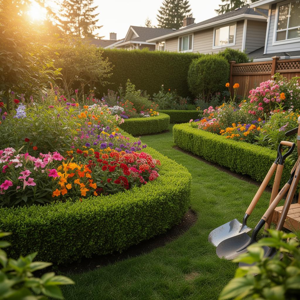 Colourful flower garden maintained by Dunbar Yard Services